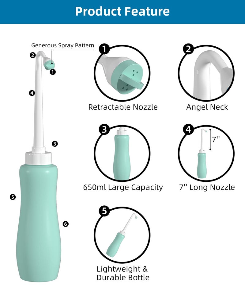 Hibbent Portable Bidet Sprayer and Travel Bidet with Hand Held Bottle for Personal Cleansing, Extended Nozzle Spray for Childbirth, Personal Hygiene, Outdoor, Camping with Travel Bag- 22oz/ Green - Image 3
